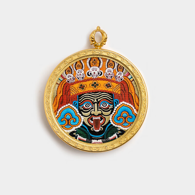 怀风藏式西藏小唐卡吊坠五爷扎基拉姆大黑天文殊菩萨 扎基拉姆