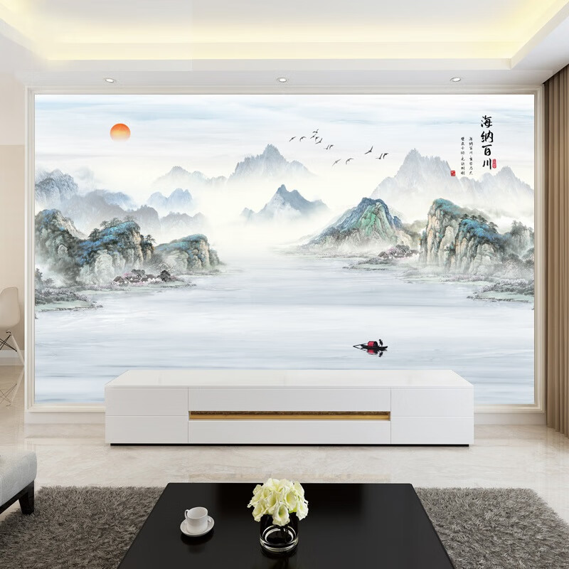 沙发背景墙布卧室装饰壁布客厅影视墙壁画山水电视墙画无缝墙纸定制