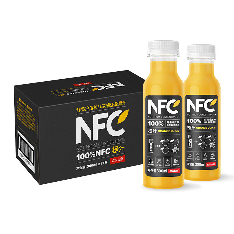 农夫山泉 NFC果汁饮料 100%鲜榨果汁 橙汁300ml*24瓶