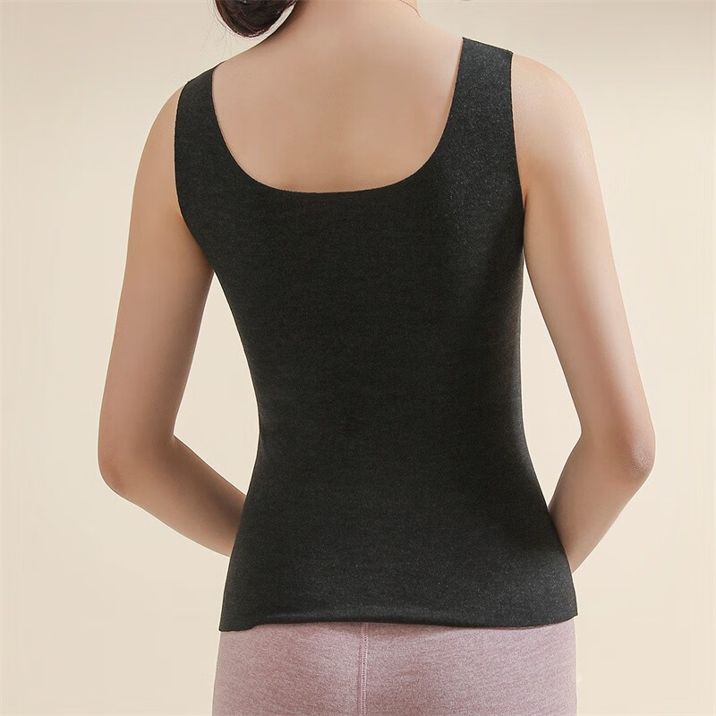 六月玫瑰带胸垫保暖背心女大码显瘦蕾丝v领保暖衣无痕保暖背心女 黑色 L