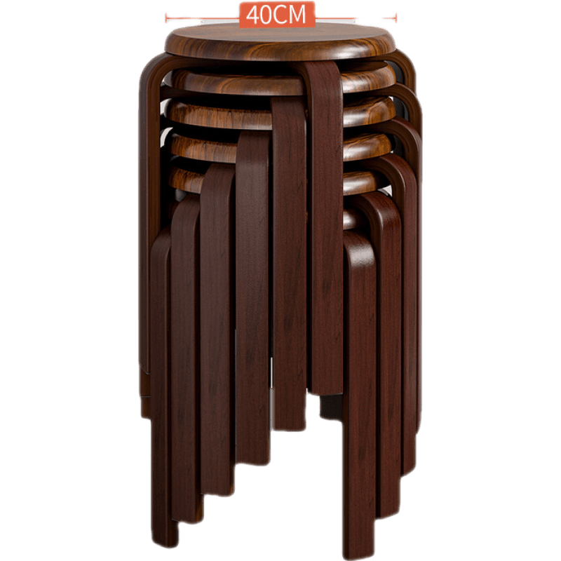 醉季 圆凳 实木凳子简约矮凳餐椅可叠放小板凳家用客厅木头小圆凳客人餐凳椅子 黑胡桃色-6只装 默认1