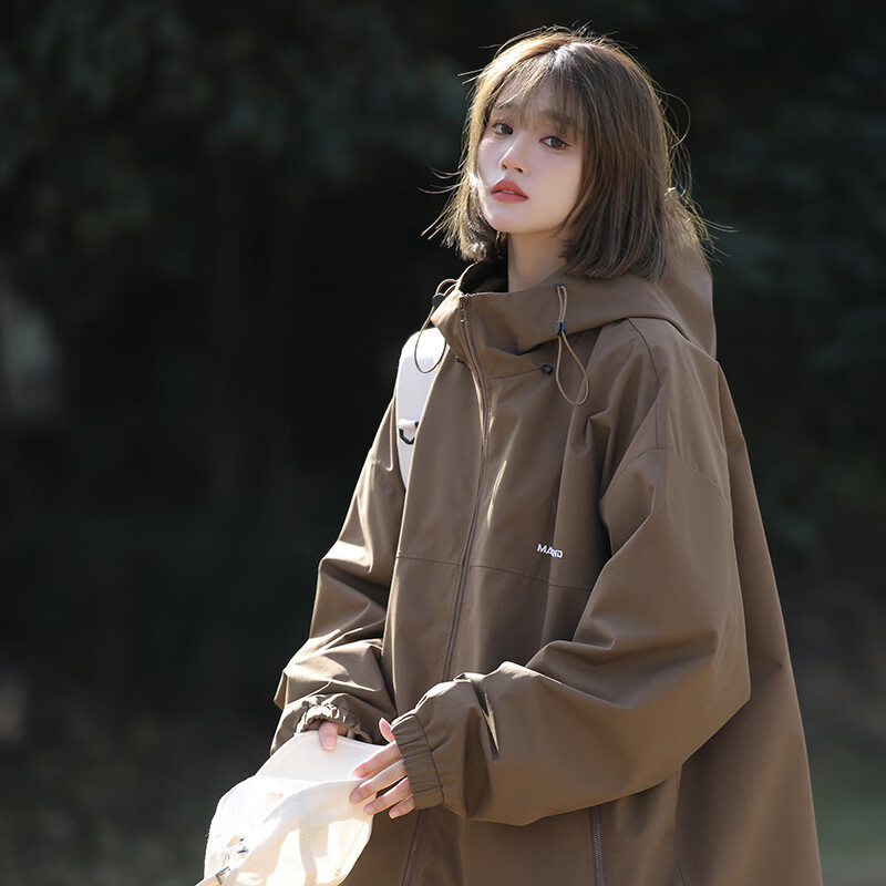 踏丽虹小个子运动防风衣女春秋季2023日系休闲连帽上衣宽松风衣外套