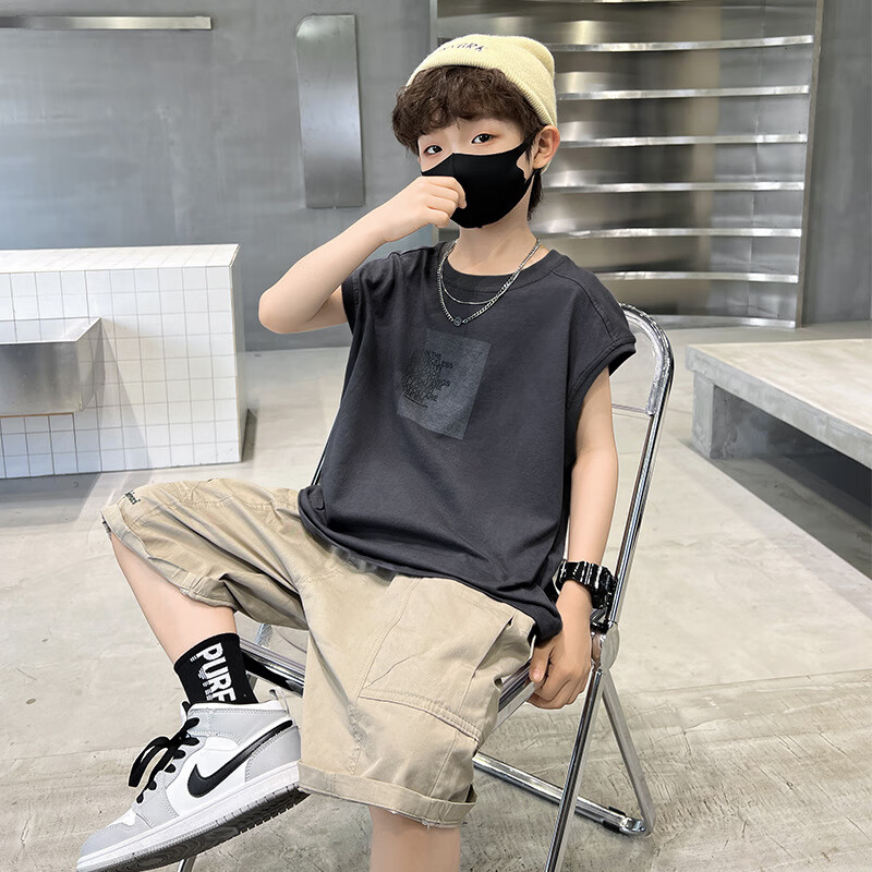 灰色 男童休闲时尚潮酷时髦 20cm中大童2023年好看的男生