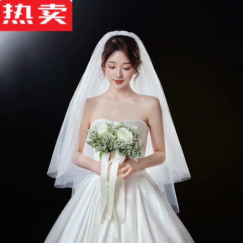 SNQP新款新娘蓬蓬头纱超仙多层婚纱结婚旅拍森系中长款头纱 白色瑞士软纱1米长 100cm-135cm怎么看?