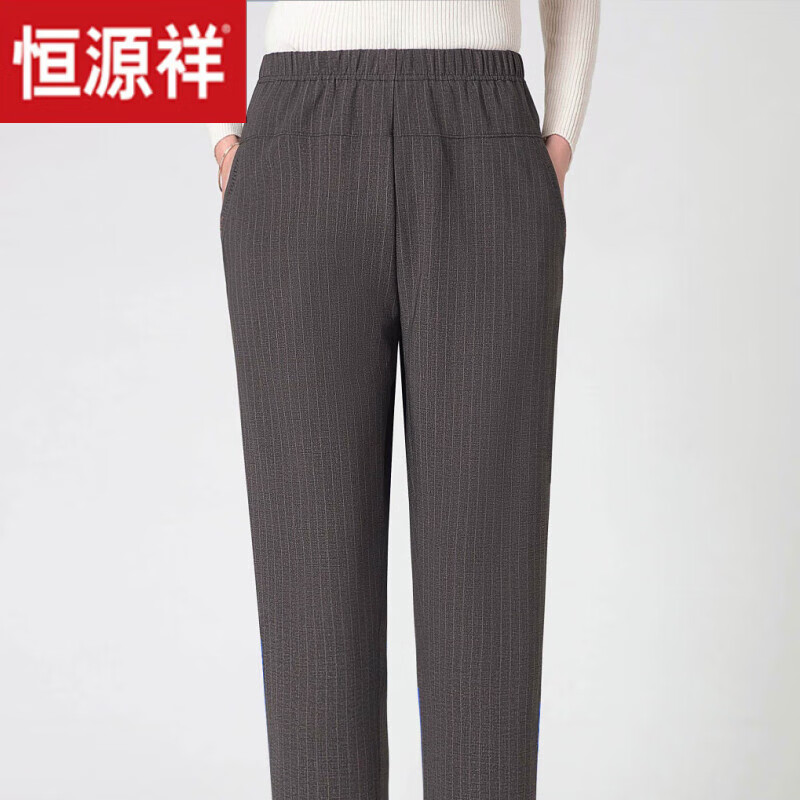 恒源祥中老年女裤高腰弹力大码妈妈裤子休闲裤老年人裤子女中年女裤长裤 咖灰条纹 春秋款 1XL建议90-110斤怎么看?