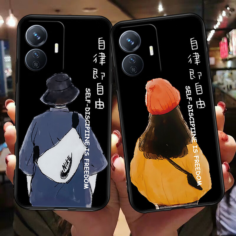 美希意适用VIVOY77e手机壳V2166BA卡通网红磨砂女款个性镜头保护防摔潮 纯黑单壳 vivo Y77e