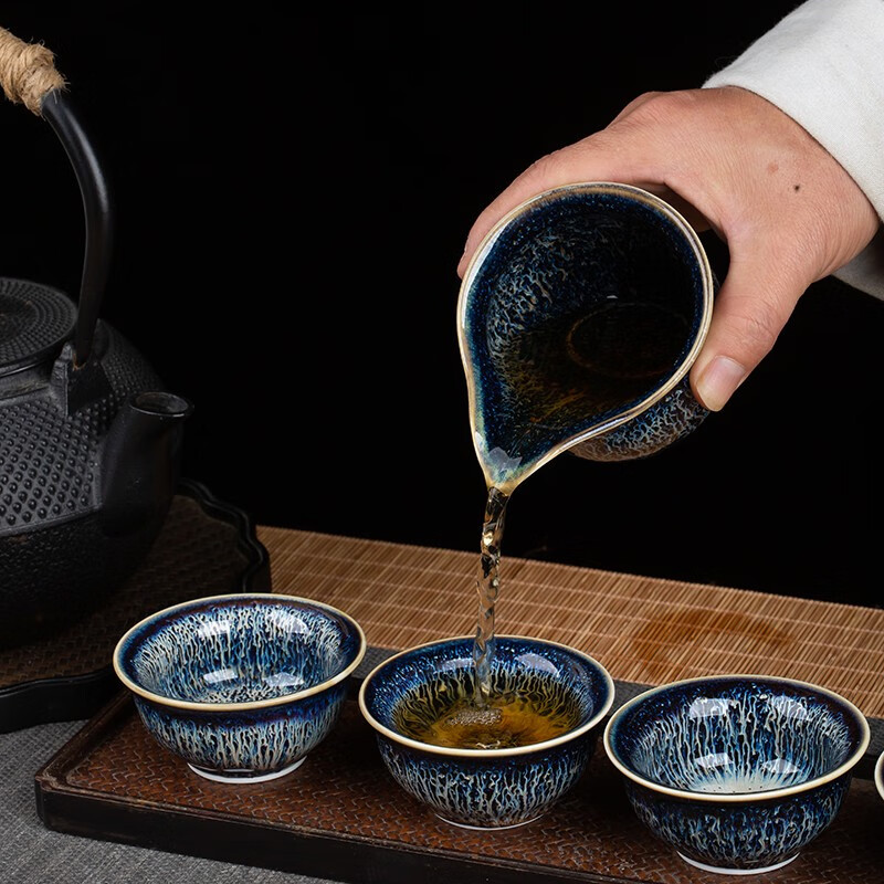 鋆钰景德镇陶瓷茶具套装曜变天目釉礼品盖碗套组茶漏盖置 盖碗十件套 6人饮 10件 色釉