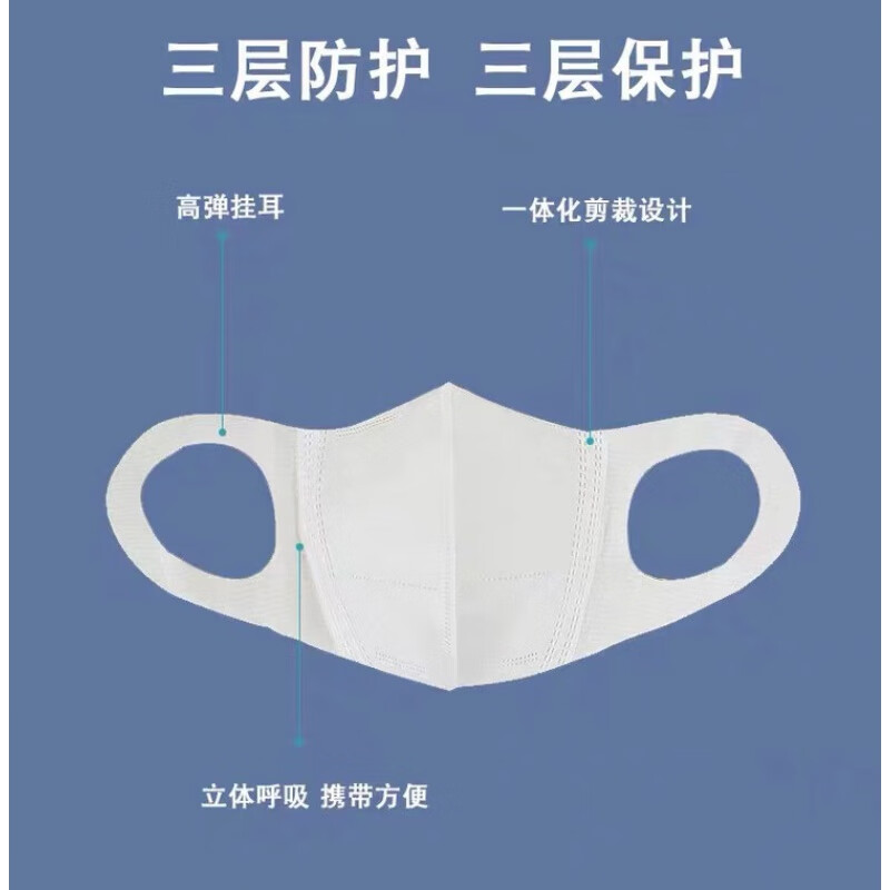 卫士立3D立体口罩一次性不勒耳防病菌细菌飞沫上字白色男女神时尚口鼻 3D白色口罩【50只】
