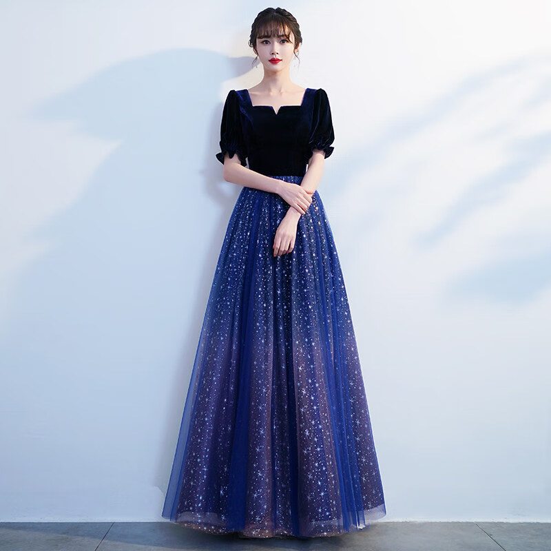 女星空渐变长裙端庄大气礼服大合唱演出服长款气质优雅 爆炸星空裙 s