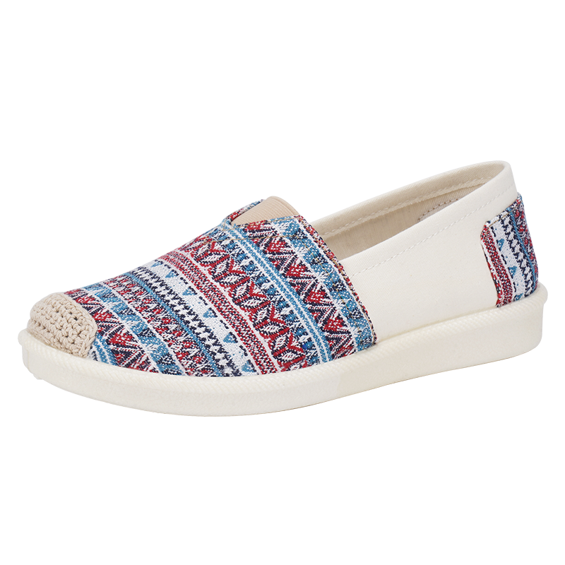 布舍元 一腳蹬平底漁夫鞋護士樂(lè )福鞋女士老北京布鞋休閑學(xué)生布單鞋2021春季新款女 110-7043淺藍 35