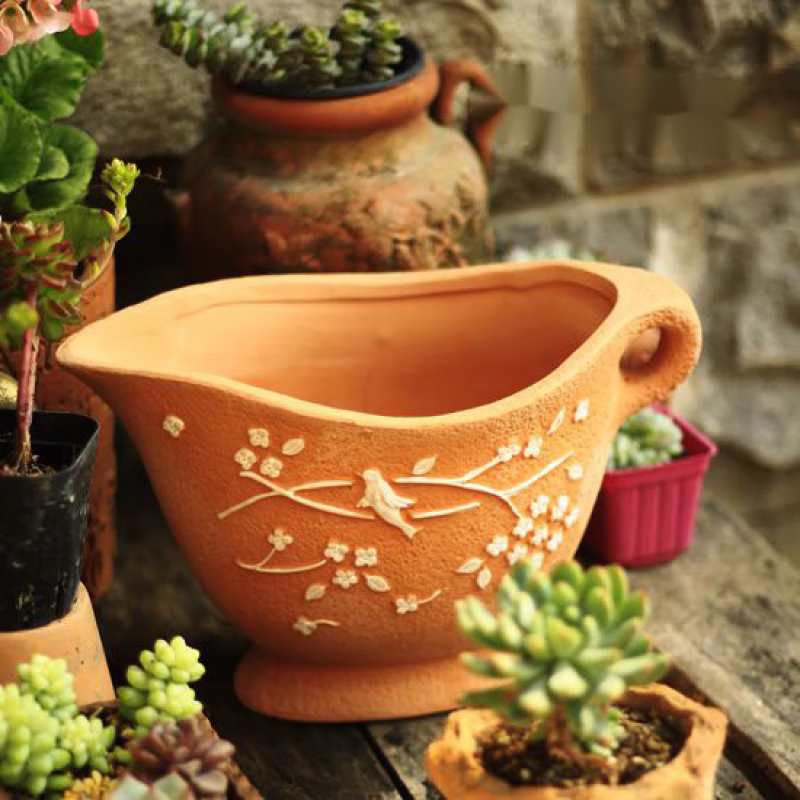 瓦盆假日花园创意造型田园简约泥盆透气土陶盆多肉拼盘红陶
