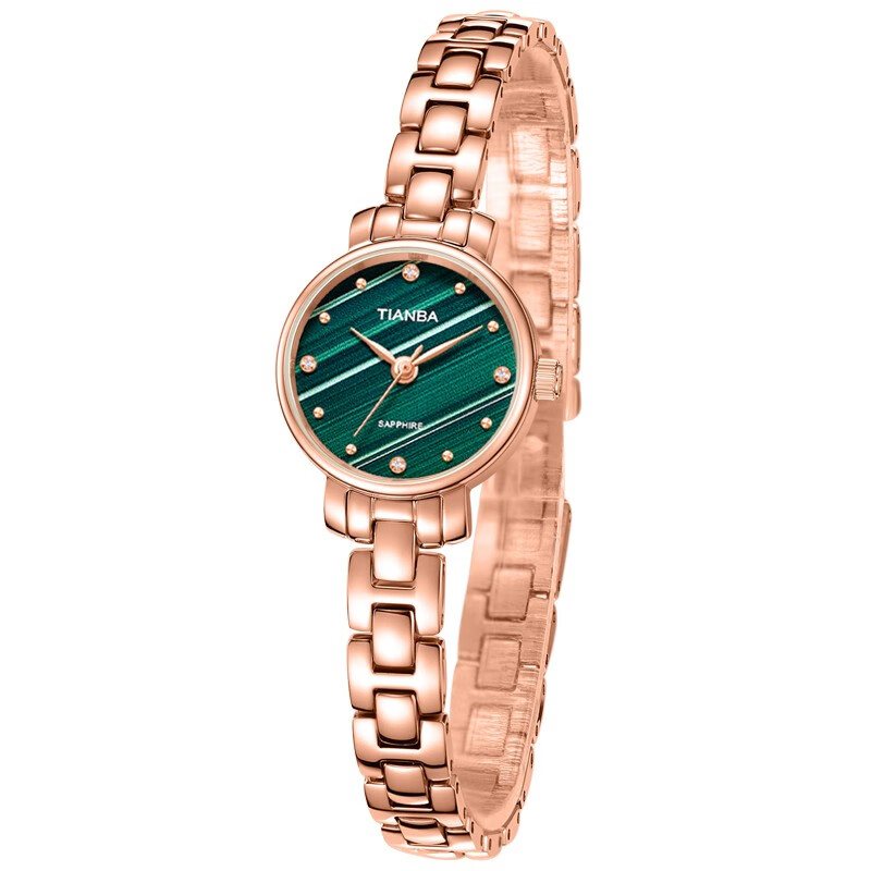 天霸石英手表女ins风小绿表轻奢时尚手链表防水女表7023 玫瑰金绿色