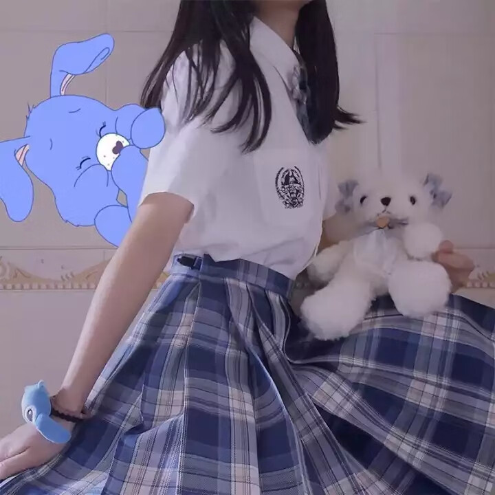 jk格裙百褶裙女学生日系校服短裙格子裙半身裙 咩啊(衬衫 半身裙 蝴蝶