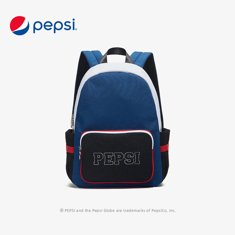 pepsi百事新款双肩背包旅行包防泼水包包男女时尚百搭学院风双肩包 蓝