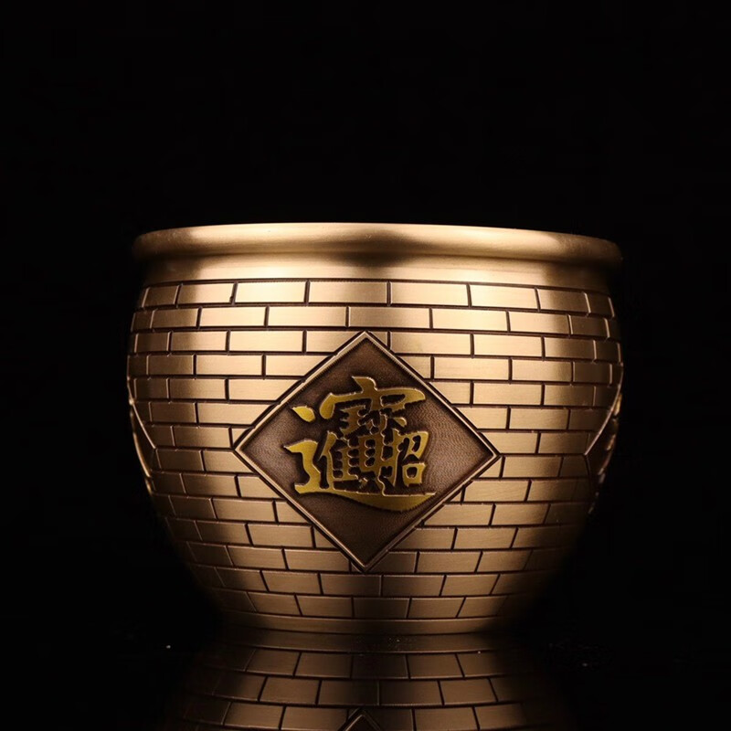铜人艺巷全铜财缸黄铜聚宝盆缸铜缸桌面装饰收藏小铜缸商务礼品工艺品