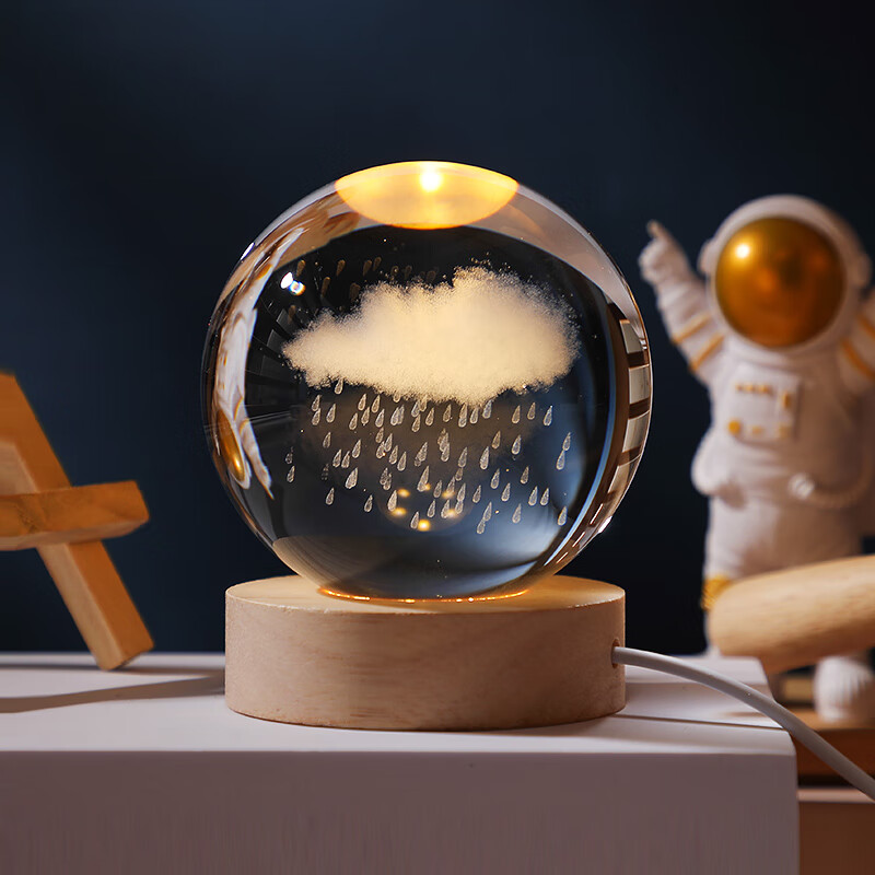 暖橙耀耀水晶球小夜灯桌面装饰摆件礼品生日520情人节礼物送男孩女孩儿童 银河系+圆形木底座+精美包装 无规格