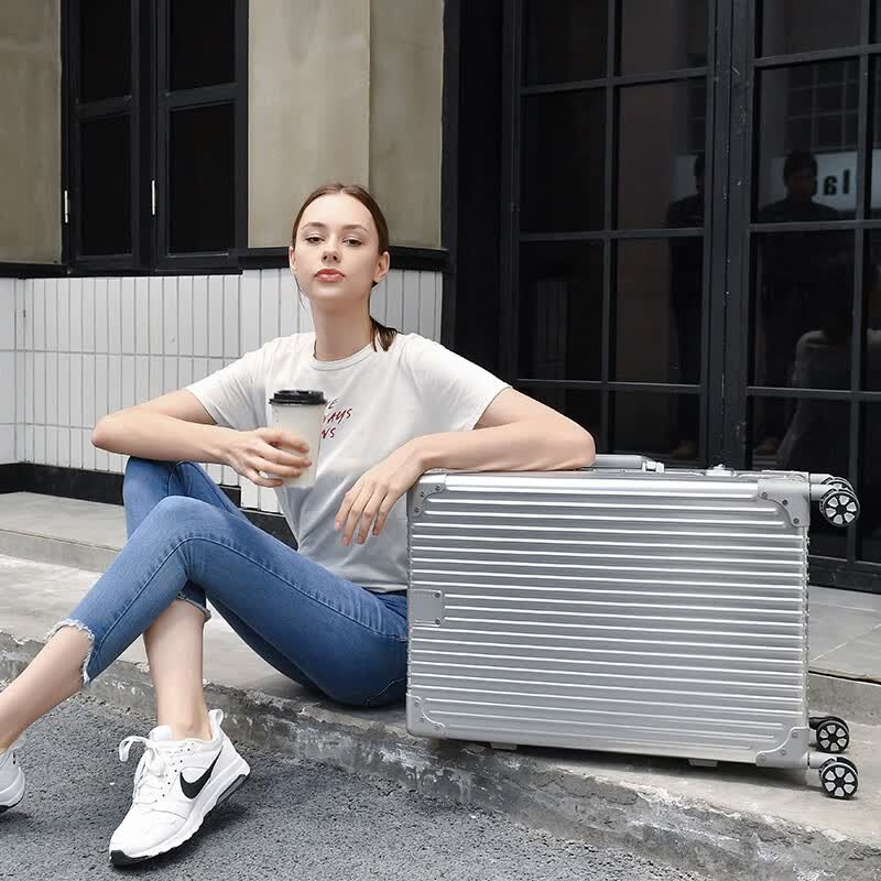 佐卡伦全铝镁合金行李箱高颜值拉杆箱男女旅行箱可登机密码箱硬壳皮箱子 奢华银【一体全铝镁合金】 20英寸 -登机箱-手提上飞机手拉箱