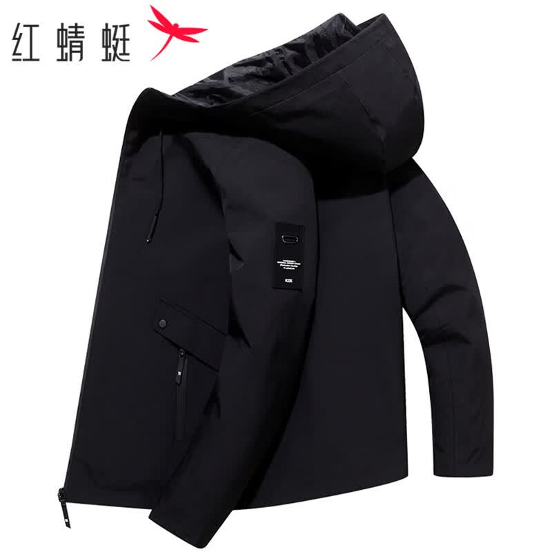 红蜻蜓（RED DRAGONFLY）夹克男商务休闲时尚简约百搭宽松舒适连帽上衣外套 黑色 2XL怎么看?