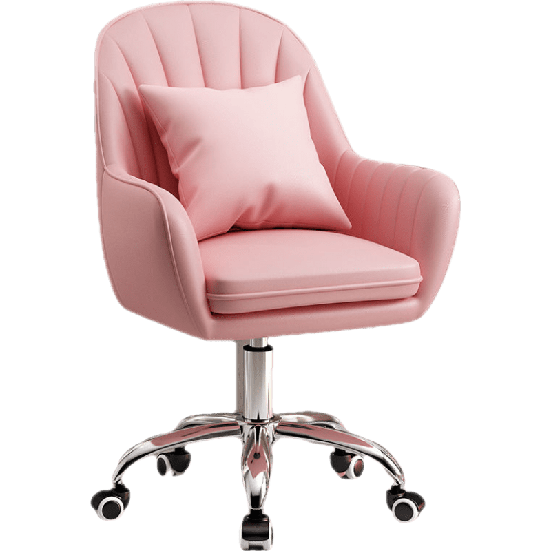 椅子宿舍大学生电脑椅家用舒适久坐靠背休闲办公座椅女生可爱卧室学生转椅子中学生学习椅 加厚款女神粉-电镀银+抱枕