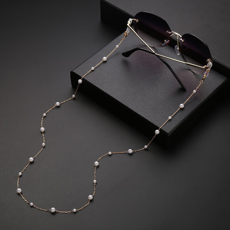 擇初眼鏡鏈掛脖繩美風(fēng)寶石圓珍珠金屬女潮款防丟墨鏡鏈條子 大小珍珠全鏈 帶眼鏡膠圈