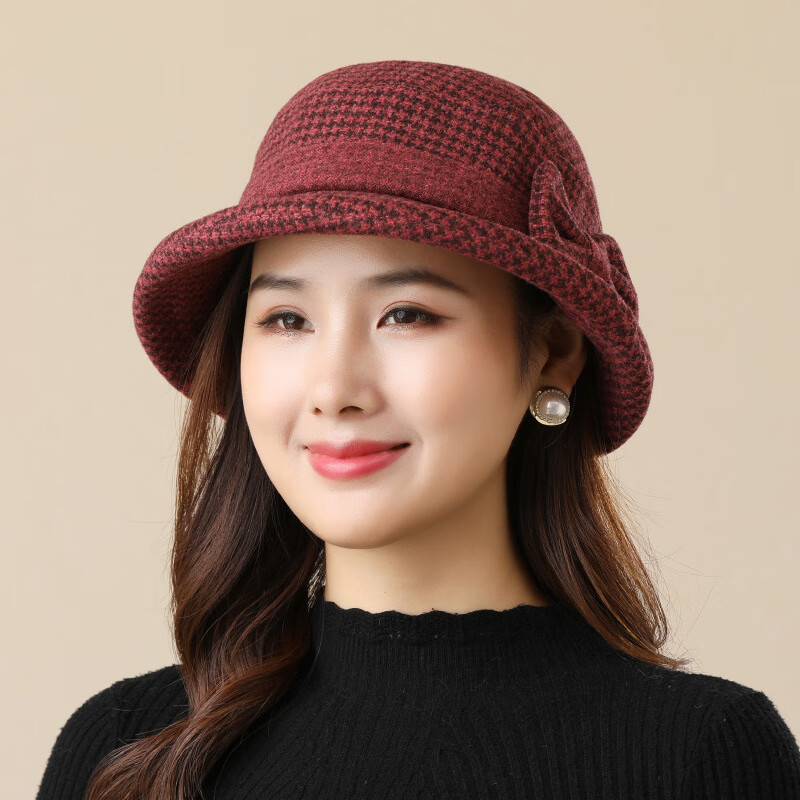 荣西图(rongxitu)英式礼帽时装帽马尼拉麻女帽太阳帽子女 酒红 可调节