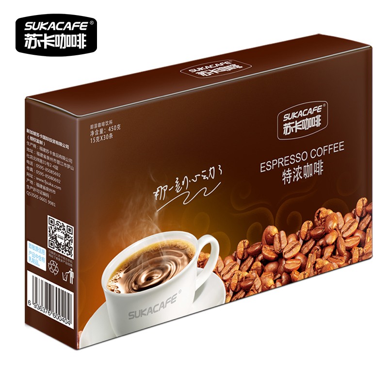 苏卡咖啡 3合1经典速溶咖啡 原味特浓蓝山风味即溶咖啡 30条450g盒装 特浓咖啡 450g
