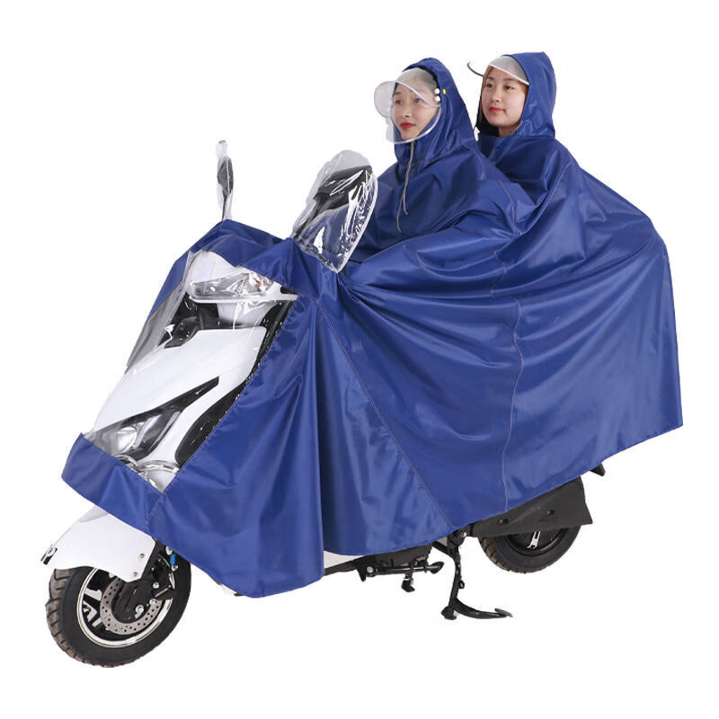 雨衣电动车雨披摩托车骑行遮脚电瓶车成人加大加厚单人双人男女式 8XL双人双帽檐天蓝