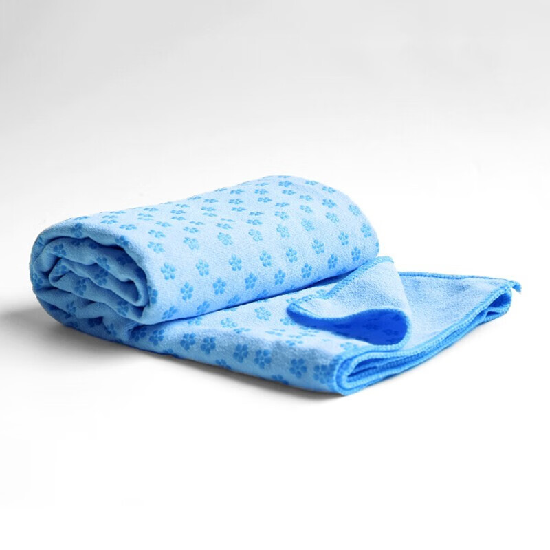 瑜伽铺巾防滑瑜伽毯子加长吸汗毛巾铺垫 天蓝-梅花防滑【收纳袋】