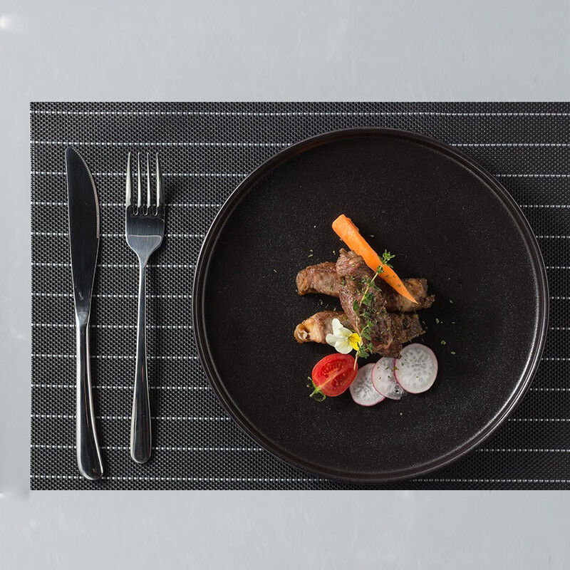 青木尚瓷 黑色牛排盘子西餐盘 日式创意磨砂盘 陶瓷防止刀痕餐具平盘