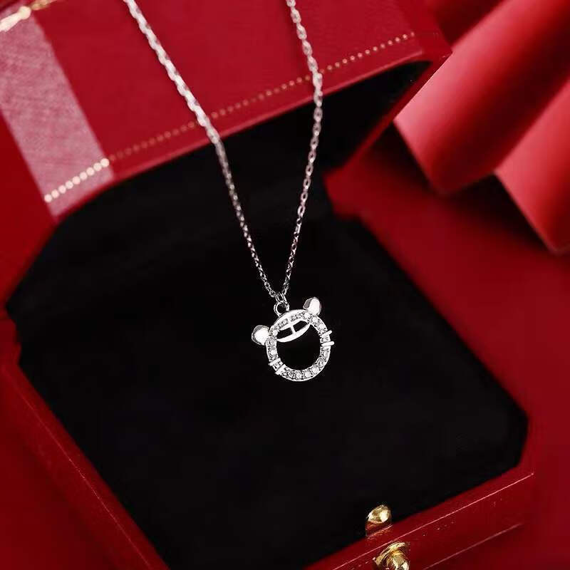 命年属虎项链女秋冬2023年新款轻奢小众十二生肖 镶钻老虎项链(白金)