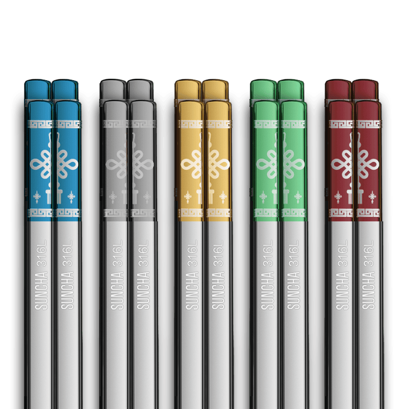 双枪 316L不锈钢筷子家用分类筷防霉防滑五彩结多色分筷10双装 