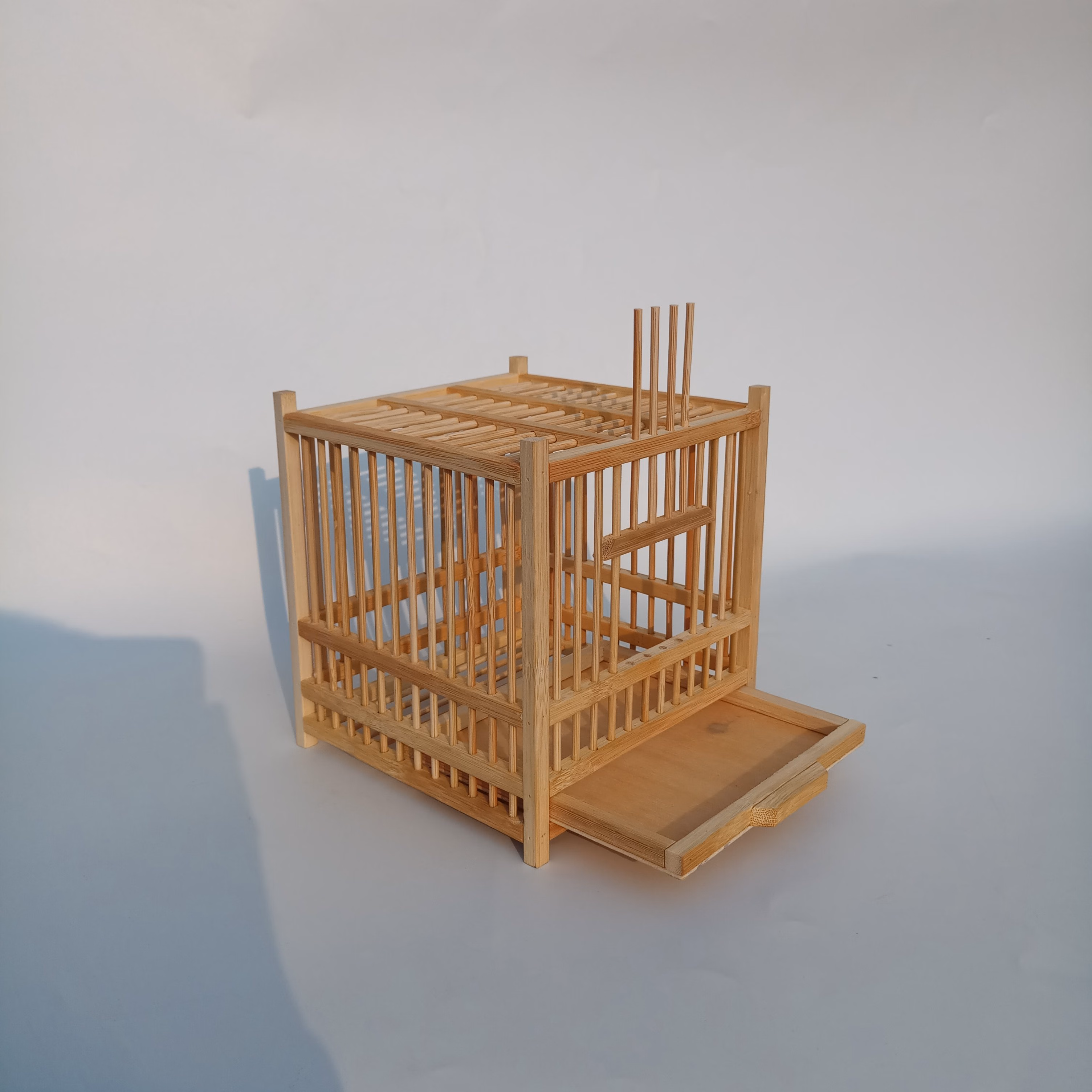 雅空蝈蝈笼子竹制单格纯手工制作竹编笼经典款鸣虫爬行工具带抽屉 单