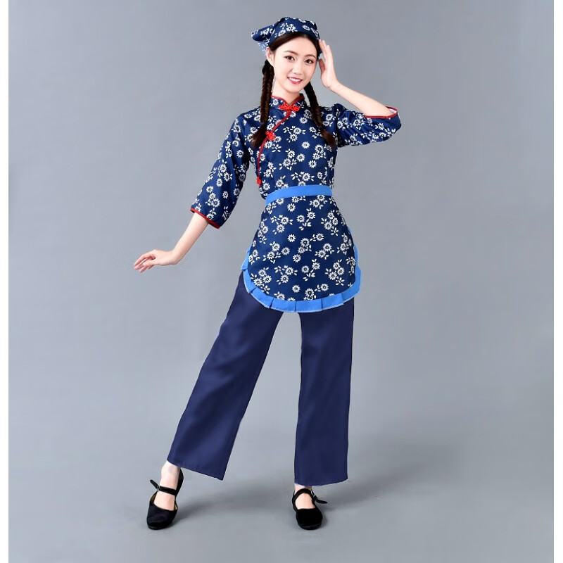 珮玛查特阿庆嫂演出服装采茶女衣服村姑花衣服装套装服采茶服民国学生