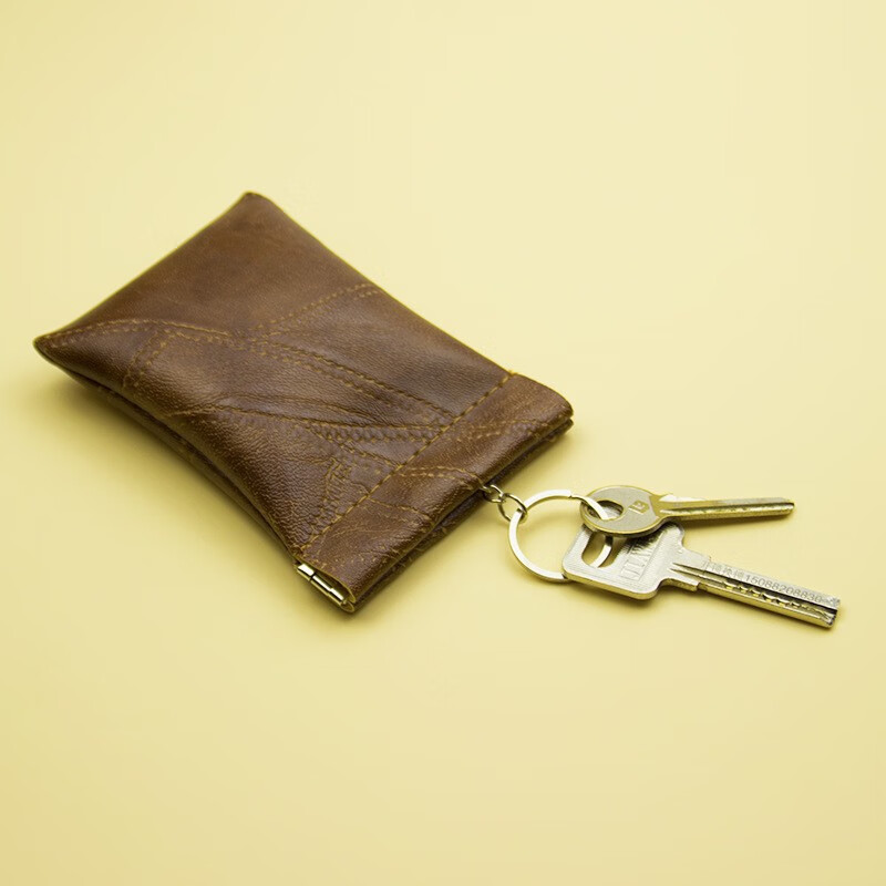 途尊 家用钥匙包男女通用锁匙保护小皮套钥匙扣收纳零钱包多功能新款 褐色