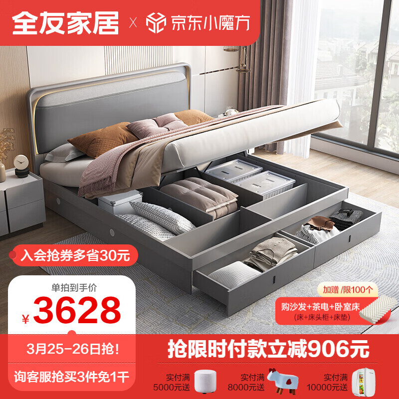 全友家居 意式简约高箱床多分区储物欧皮软包床128301A 1.8米带抽高箱床+105169Ⅱ床垫属于什么档次？