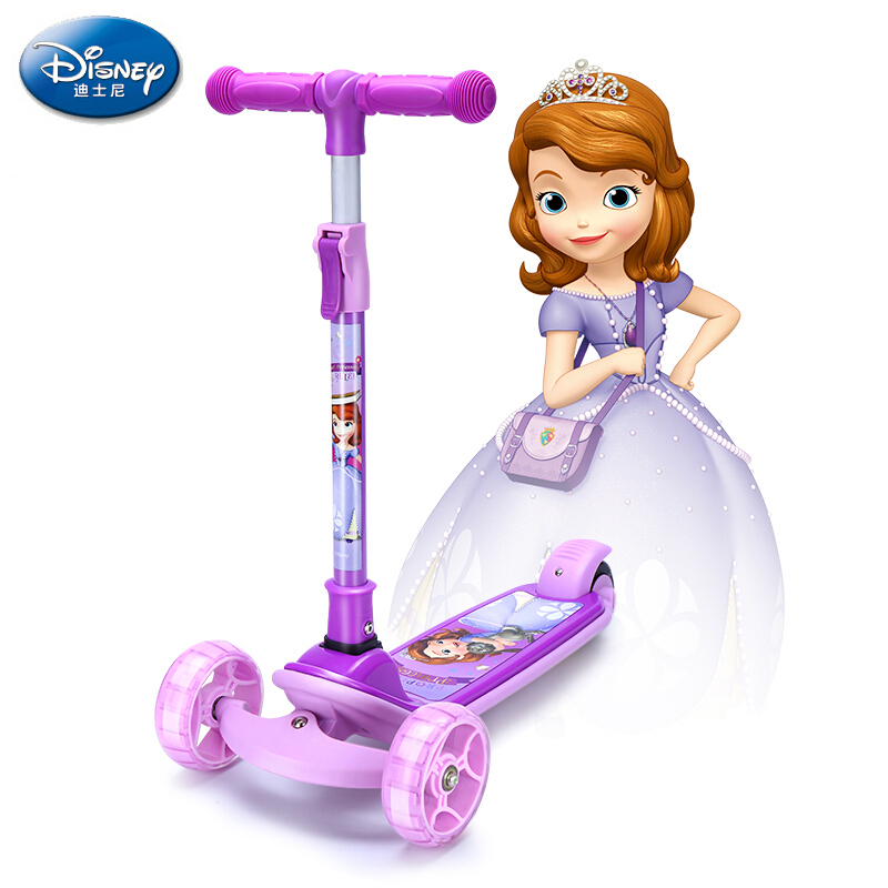 迪士尼(Disney) 滑板车儿童 紫色苏菲亚升级新款宽轮稳当小孩宝宝滑步车可折叠升降全闪扭扭脚踏滑步摇摆车