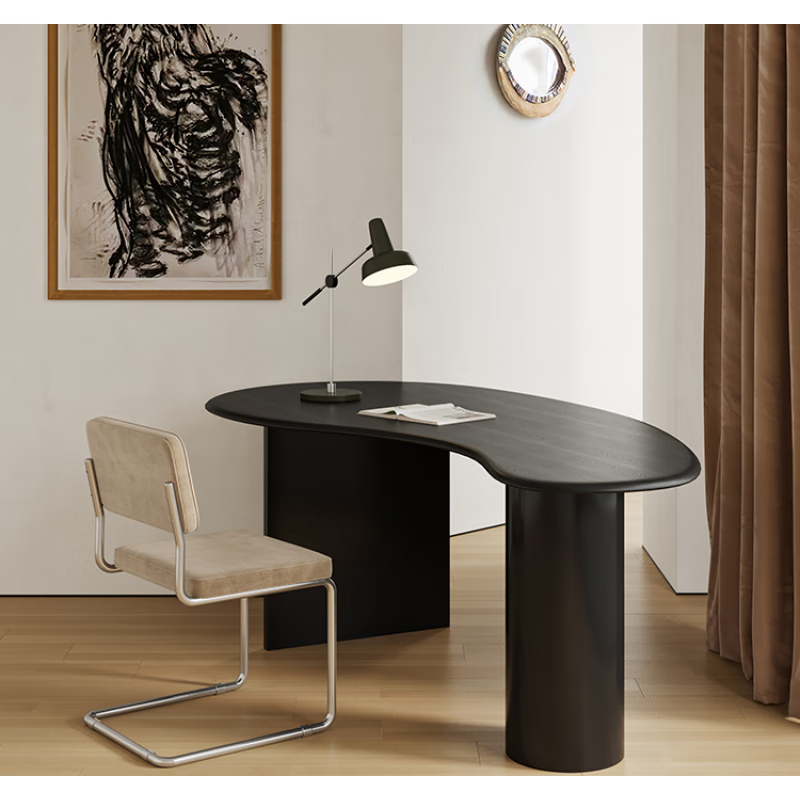 彬蔚北欧风现代极简书桌弧形创意电脑桌设计师家用单人异形实木办公桌