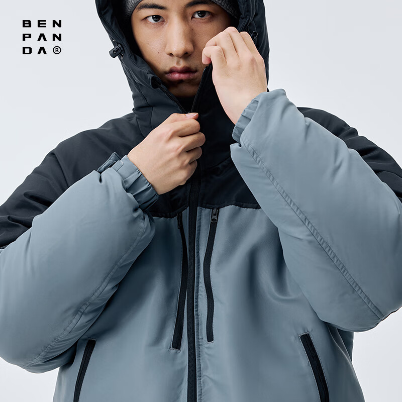 熊猫·本（ben.panda）日系百搭秋冬保暖连帽羽绒服工装加厚休闲外套情侣 黑蓝色 XL