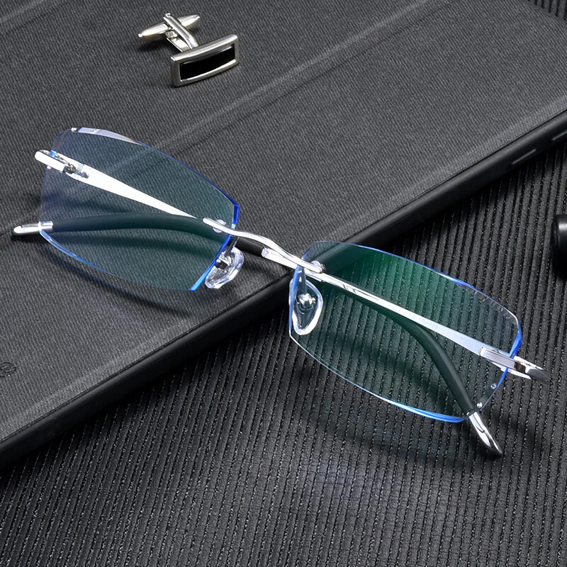 无框近视眼镜可配度数男变色大脸防蓝光有色100 200度150度 纯钛镜架