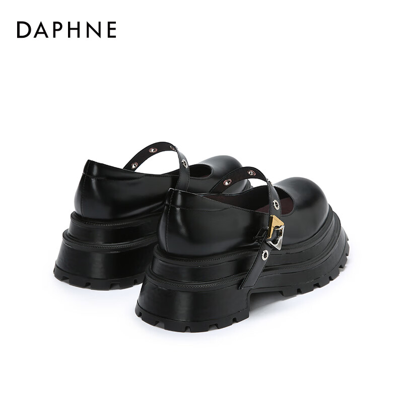 达芙妮【方糖系列】真皮玛丽珍鞋女机能风2022春季新款限量版单鞋QJ1 黑色 37