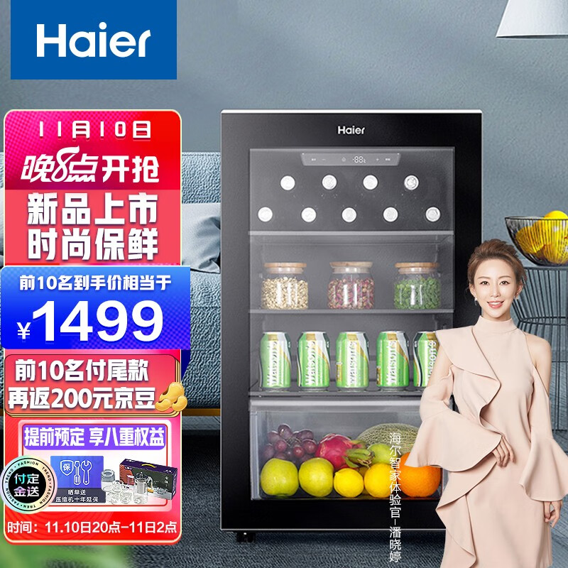海尔（Haier）109升电脑控温家用客厅办公室冷藏柜冰吧 饮料茶叶水果保鲜柜小型酒柜冰箱DS0109LHS6D1