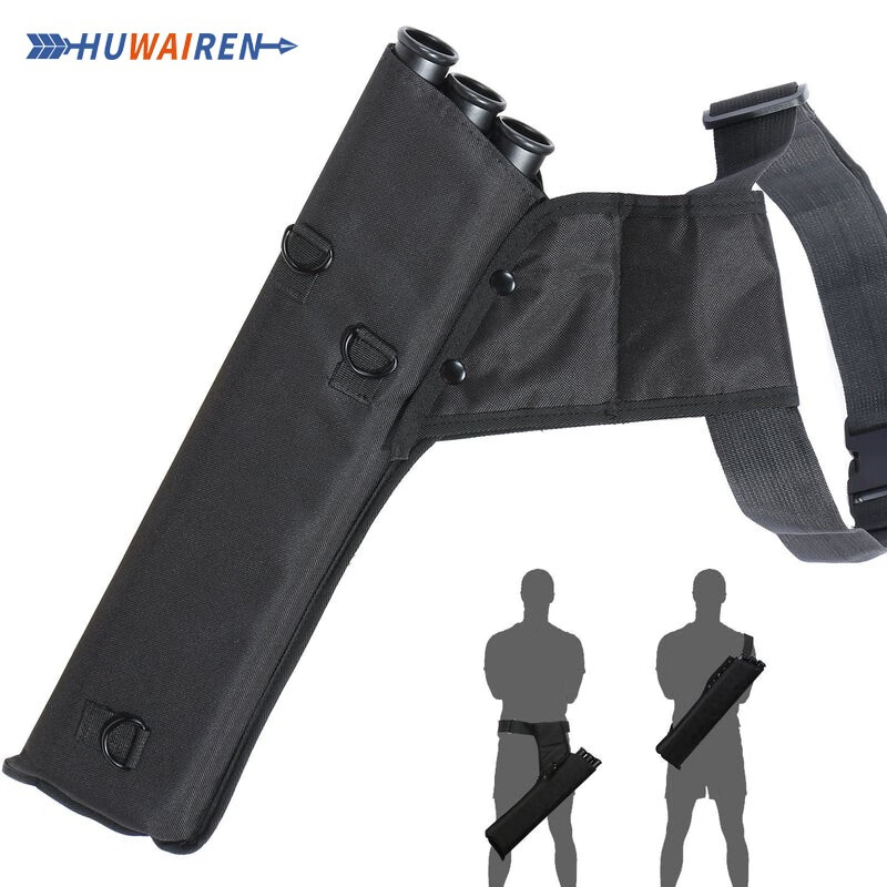 huwairen弓箭黑色三管箭袋弓箭四管箭袋双背带可肩背可腰挎箭囊射箭