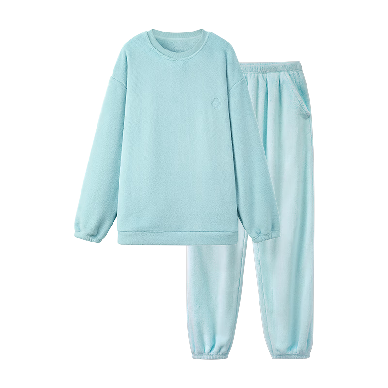 有棵树女士睡衣女法兰绒冬季可外穿宽松家居服套装【女款】薄荷绿 M