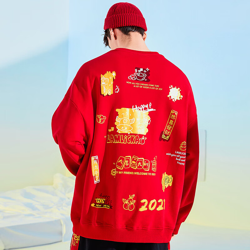 天龙致尊denon supreme 圆领卫衣男女潮牌2021秋季牛年贺岁oversize