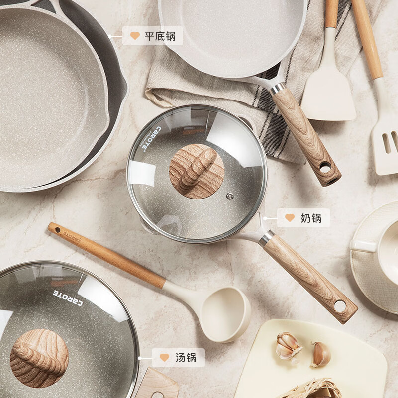 GNNDXX德国不粘锅炒锅家用正品麦饭石平底锅炒菜不沾锅无涂层家用煎锅 炒锅-带盖+硅胶铲 32cm