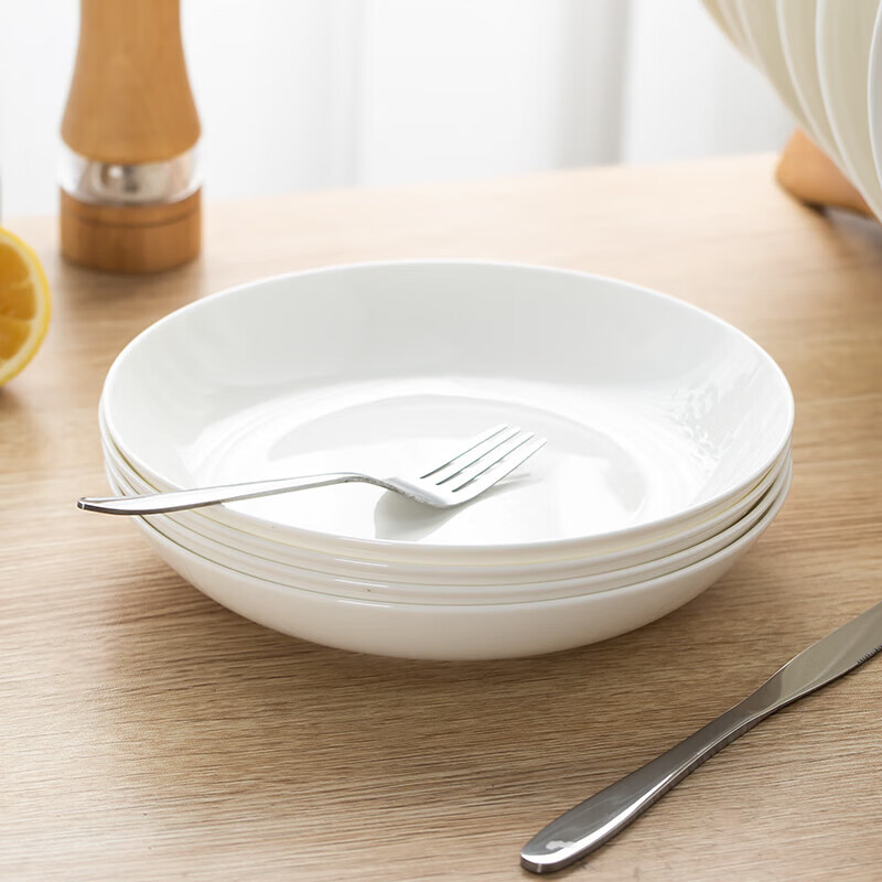 陶相惠陶瓷纯白盘子釉下彩家用深盘8英寸4个装饭盘餐盘微波炉白瓷菜盘子