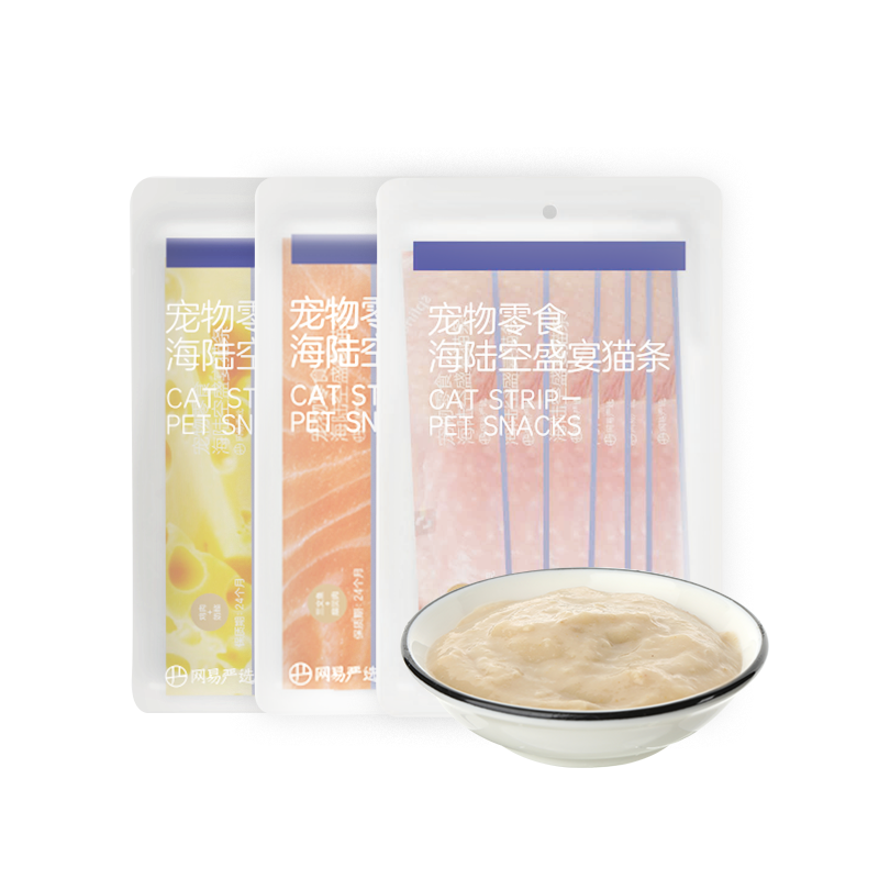 网易严选 海陆空盛宴猫条 宠物零食猫湿粮 成猫幼猫通用猫零食 浓醇好肉营养丰富健康 红色 三文鱼+扇贝口味  6条装