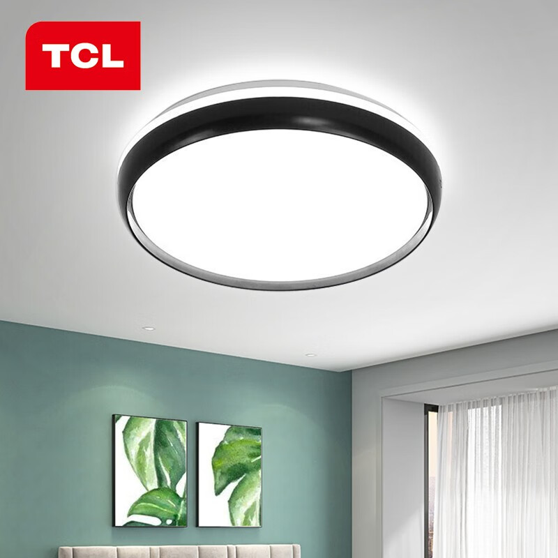 TCL照明 卧室吸顶灯具led圆形北欧黑边简约卧室灯 墨云24W正白光