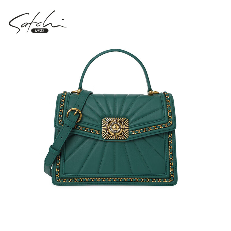 satchi/沙驰女包简约手提包时尚大容量斜跨包2021新款bx88069-1h 绿色