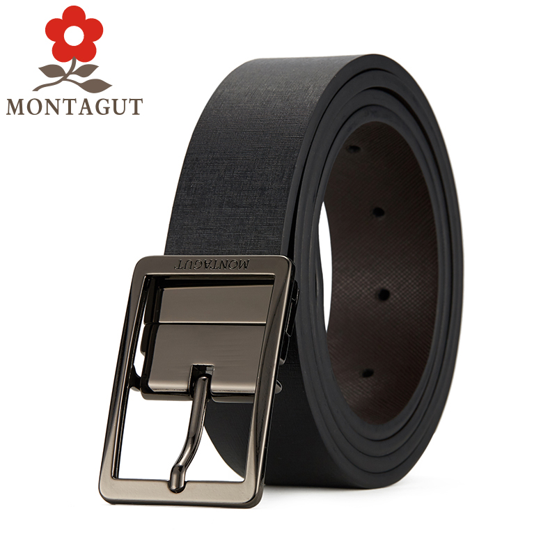 梦特娇新款男士针扣皮带真皮商务休闲时尚皮带青年裤带男礼盒装 外黑